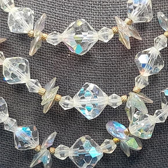Vintage 1960s Crystal Bead Necklace, Three Strands, Rhinestone End Bars, 17" - Picture 4 of 10
